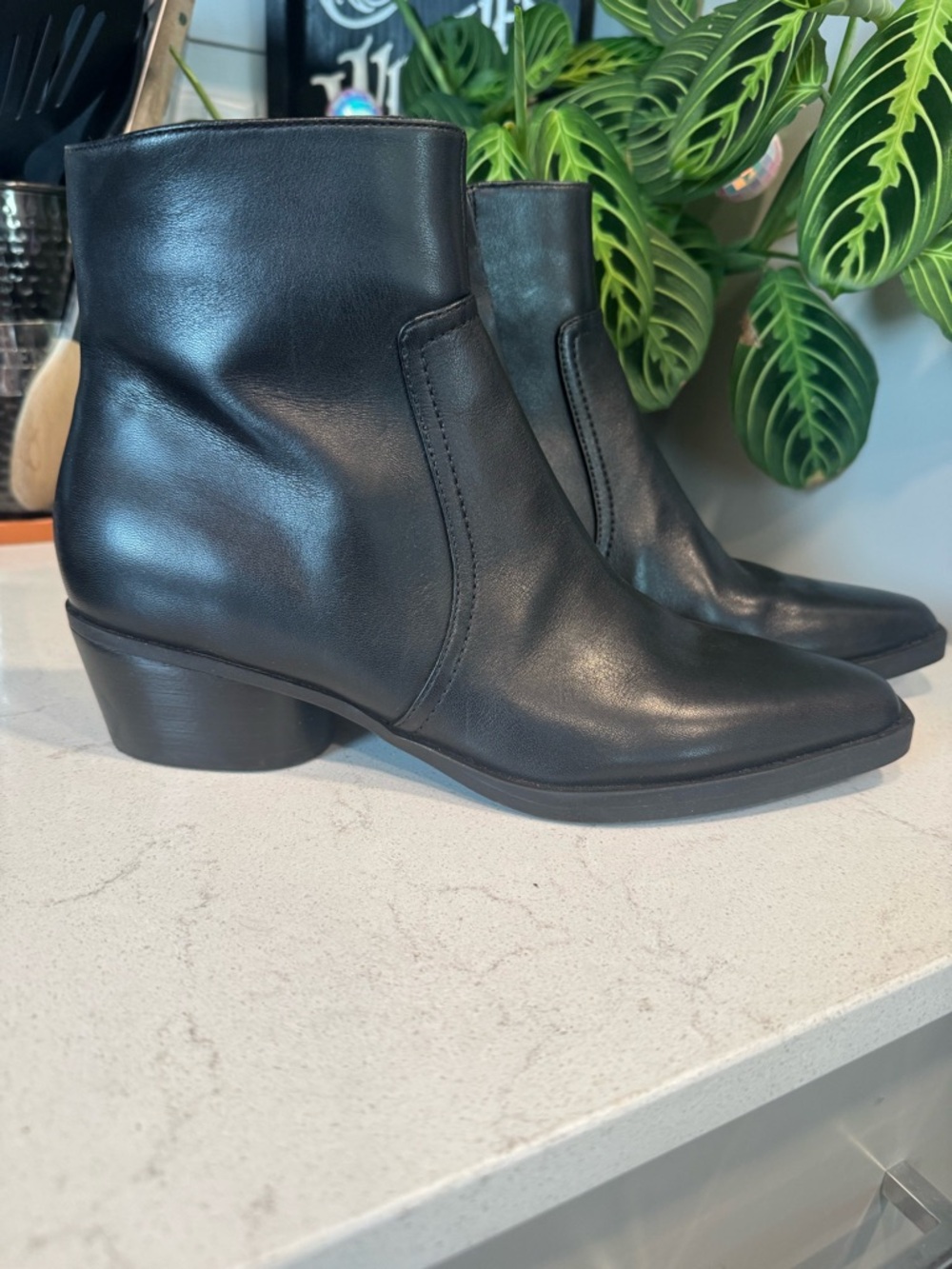 Dolce Vita Fahari H2O Black Leather Ankle Boots - Women's Stylish Western Heel